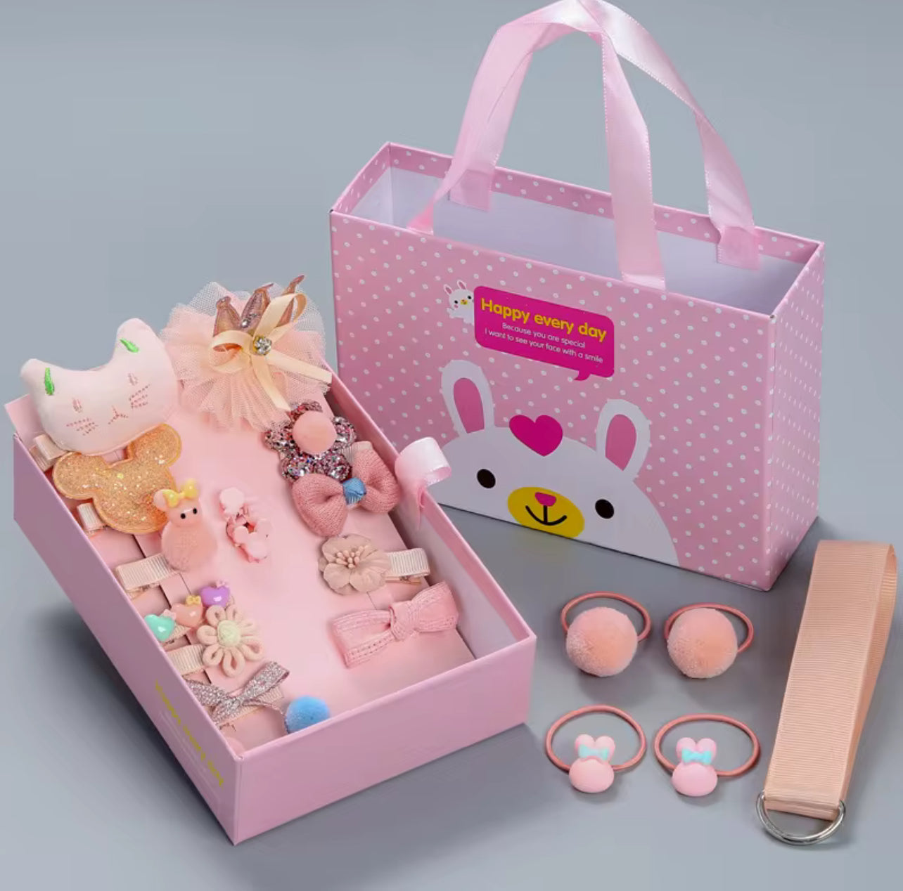 Boîte Cadeau Accessoires Cheveux Fille:18 Chouchous et Barrettes Mignonnes + 1 Barrette de Princesse Offerte