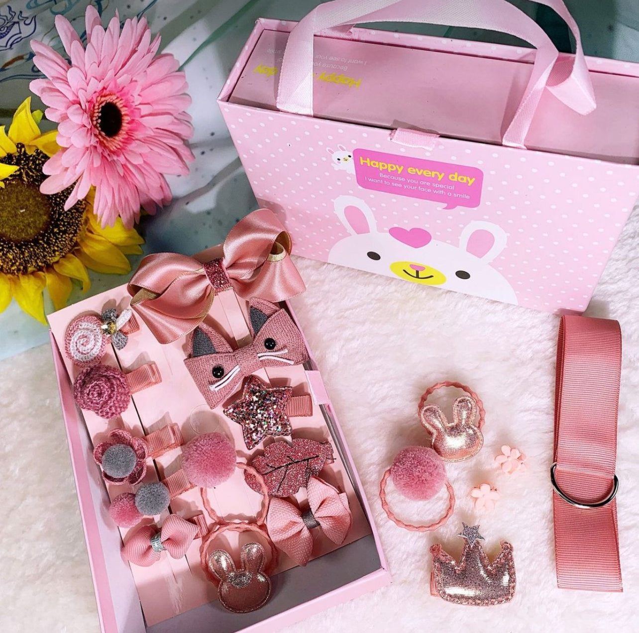 Boîte Cadeau Accessoires Cheveux Fille:18 Chouchous et Barrettes Mignonnes + 1 Barrette de Princesse Offerte