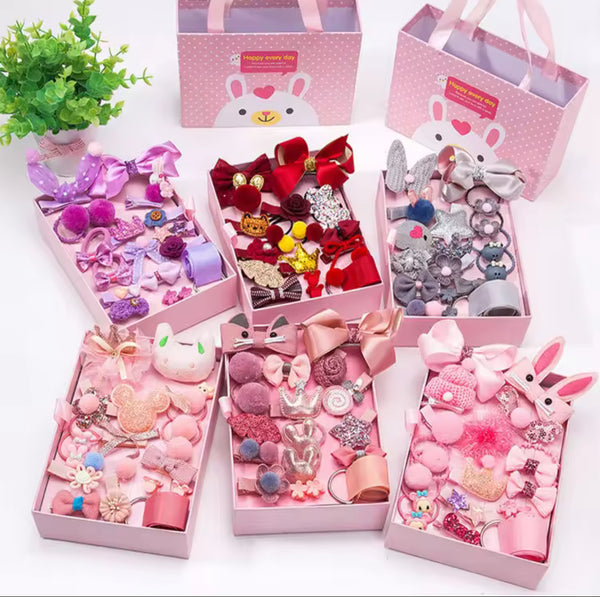 Boîte Cadeau Accessoires Cheveux Fille:18 Chouchous et Barrettes Mignonnes + 1 Barrette de Princesse Offerte