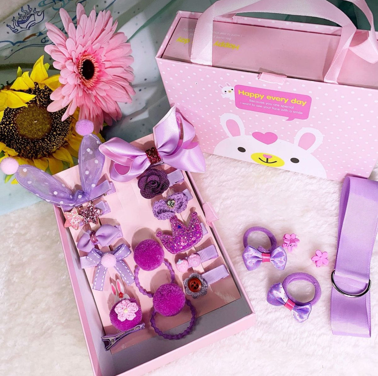 Boîte Cadeau Accessoires Cheveux Fille:18 Chouchous et Barrettes Mignonnes + 1 Barrette de Princesse Offerte