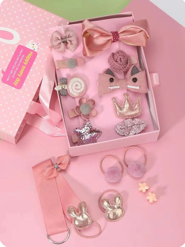 Boîte Cadeau Accessoires Cheveux Fille:18 Chouchous et Barrettes Mignonnes + 1 Barrette de Princesse Offerte