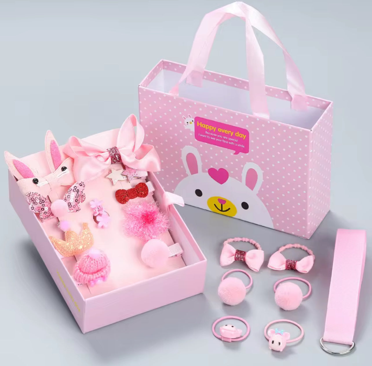 Boîte Cadeau Accessoires Cheveux Fille:18 Chouchous et Barrettes Mignonnes + 1 Barrette de Princesse Offerte