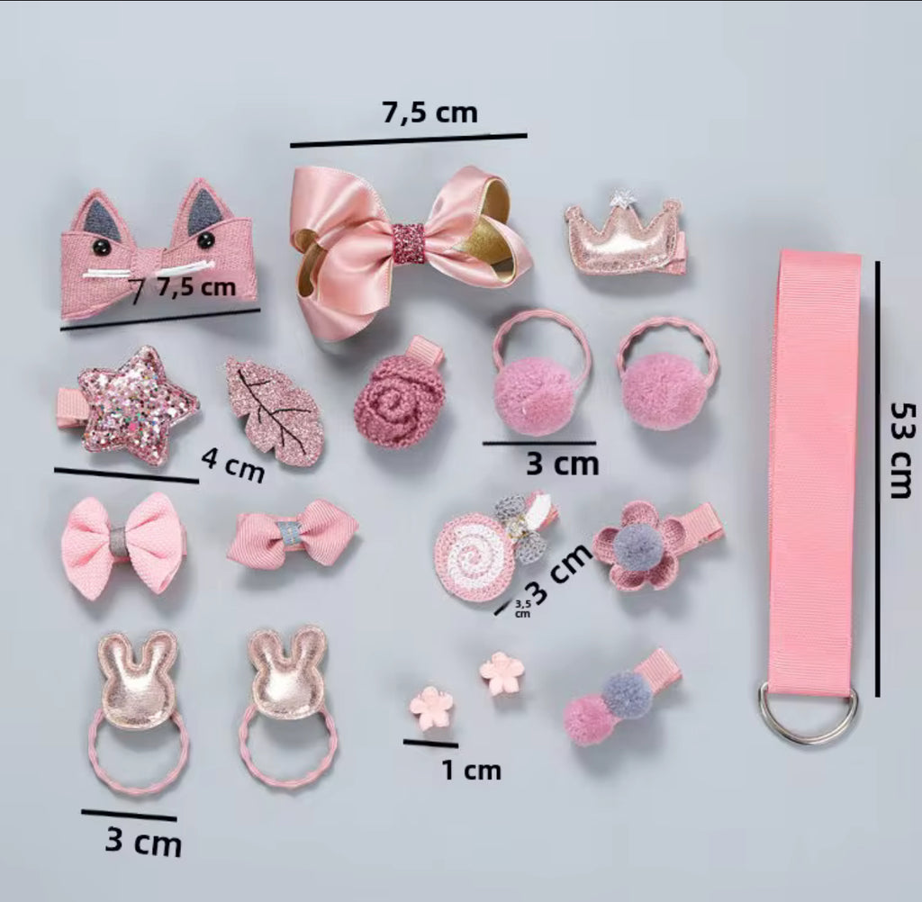 Boîte Cadeau Accessoires Cheveux Fille:18 Chouchous et Barrettes Mignonnes + 1 Barrette de Princesse Offerte