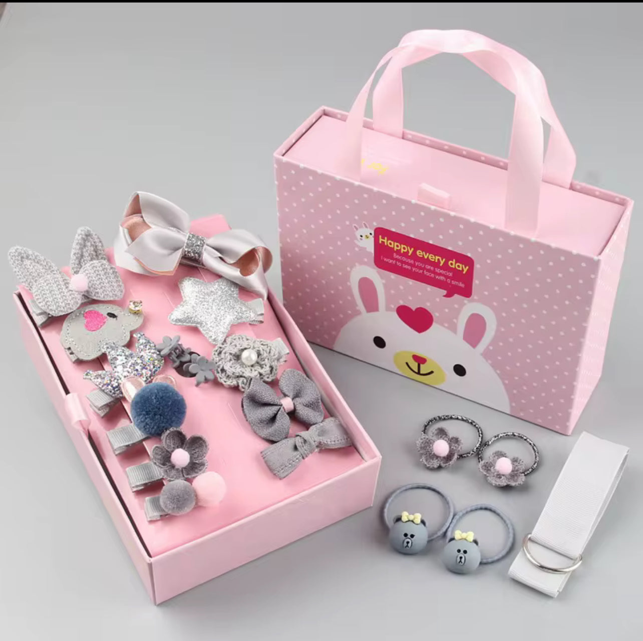 Boîte Cadeau Accessoires Cheveux Fille:18 Chouchous et Barrettes Mignonnes + 1 Barrette de Princesse Offerte