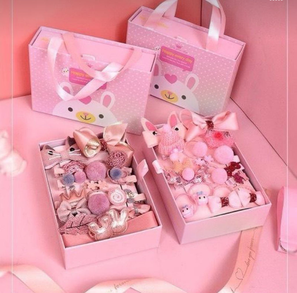 Boîte Cadeau Accessoires Cheveux Fille:18 Chouchous et Barrettes Mignonnes + 1 Barrette de Princesse Offerte